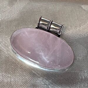 Artisan Pink Quartz Gemstone Pendant Oval silver tone metal new
